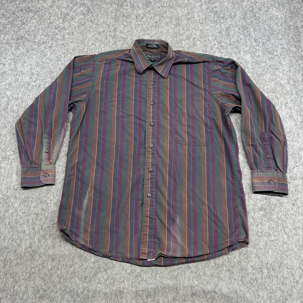 Vintage Burberrys of London Shirt Mens M Purple Striped Cotton Button USA 90s